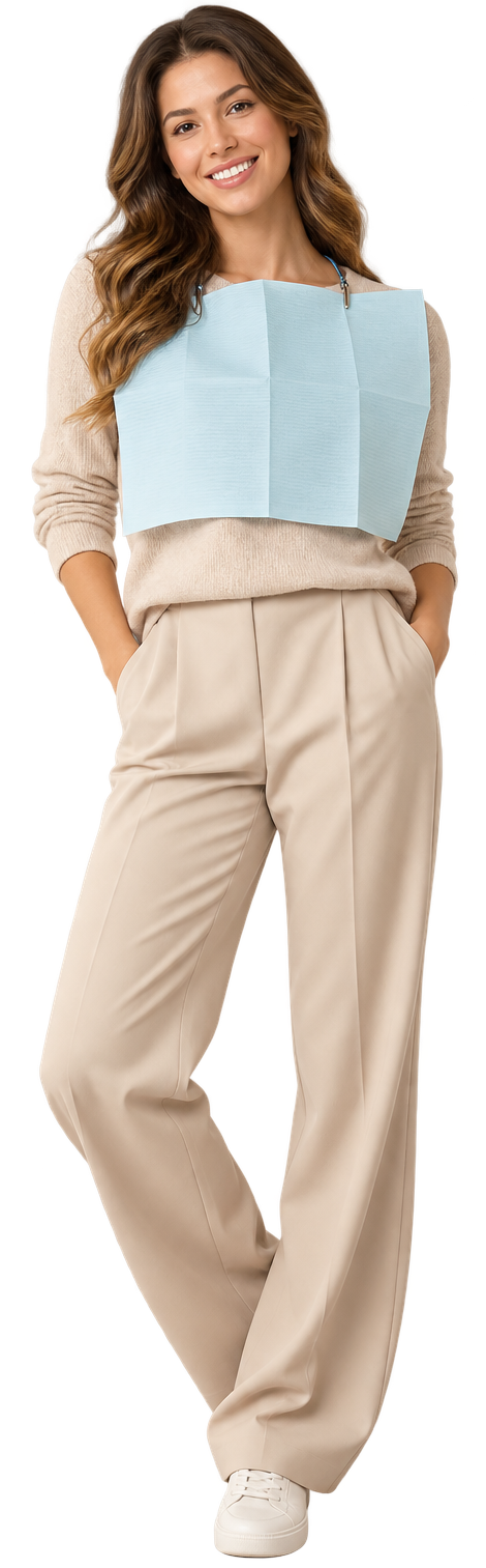 Smiling Woman in Dental Bib